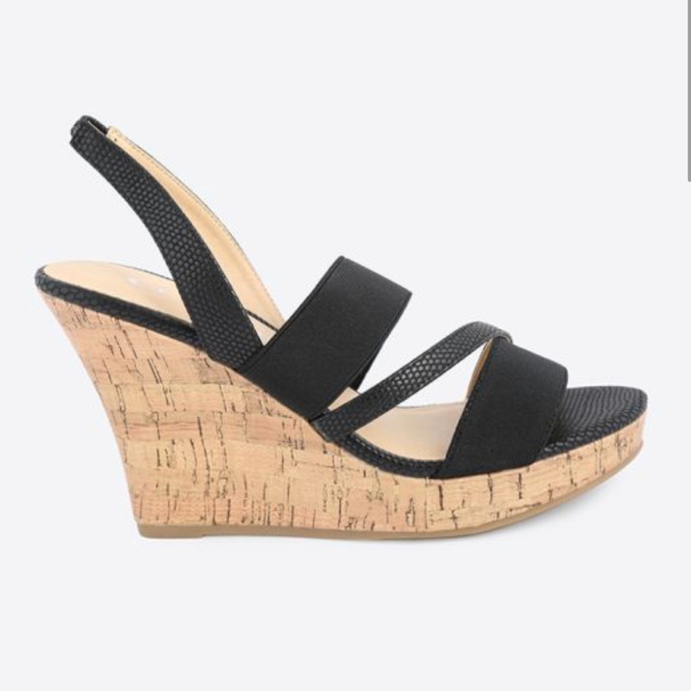 NIB Black Snake Embossed Comfortable Strappy Wedge - Picture 2 of 7